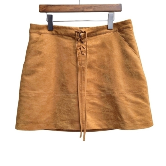 LC Lauren Conrad Faux Suede Tan Lace-Up Mini Skirt Size 12 - Picture 1 of 8